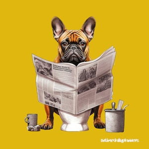 French Bulldog Frenchie Mom Dog Lover Air bnb Art, 10 Year Anniversary Gift For Men,  Dog Breed Digital Design Bathroom Wall Art