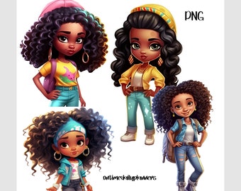 Afro Black Girl PNG Clipart Bundle: Hip Hop Fashion (Digital Download)