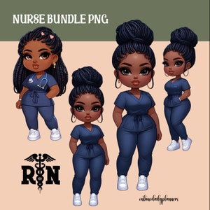 Chibi Nurse PNG Health Care Clipart Bundle, Black Woman Sublimation, Tshirt Design, Notebook Journal Cover Hi Resolution Commercial License