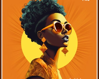 Retro Afro Woman Art Print: Black Girl PNG (Digital Download)