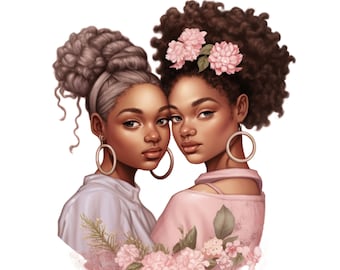 Black Girl Clipart: Afro American Women, Sublimation Design (Digital)