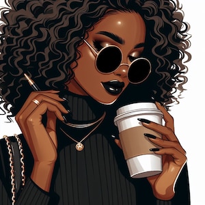 Black Girl Coffee Art: Afro American Woman PNG Clipart (Digital Download)