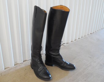 Vintage Women/'s Black Leather Horse Riding Boots size 7.5