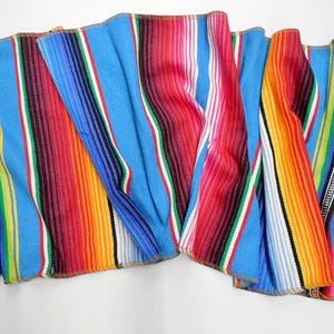 Mexican Serape Blanket Table Runner Handwoven Hand Crafted Colorful Multicolor Stripes Yellow Blue Green Red Black Orange 78 x 14 Inches