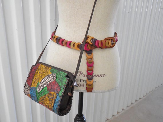 Patchwork Tooled Leather Signed KK Hand Crafted P… - image 2