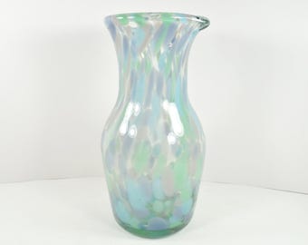 Blue Green Lavender Pastel End Of Day Spatter Splatter Confetti Design Art Glass Pitcher Carafe Vase Hand Blown Anthropologie Flor Pitcher