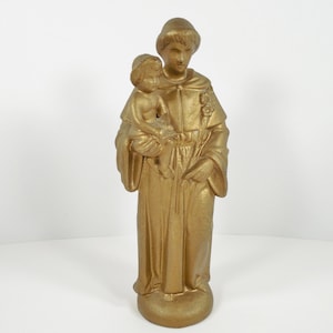 Heavy Cast Metal Gold Saint Anthony St Anthony Of Padua Holding The Baby Child Jesus Christ Catholic Patron Saint Of Padua Italy Portugal