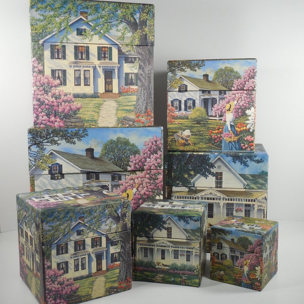 Simple Life Artwork John Sloane Artist Set Of Seven 7 Nesting Stacking Decorative Storage Boxes By Bob's Boxes Fine Art Boxes 3 to 9 Inches