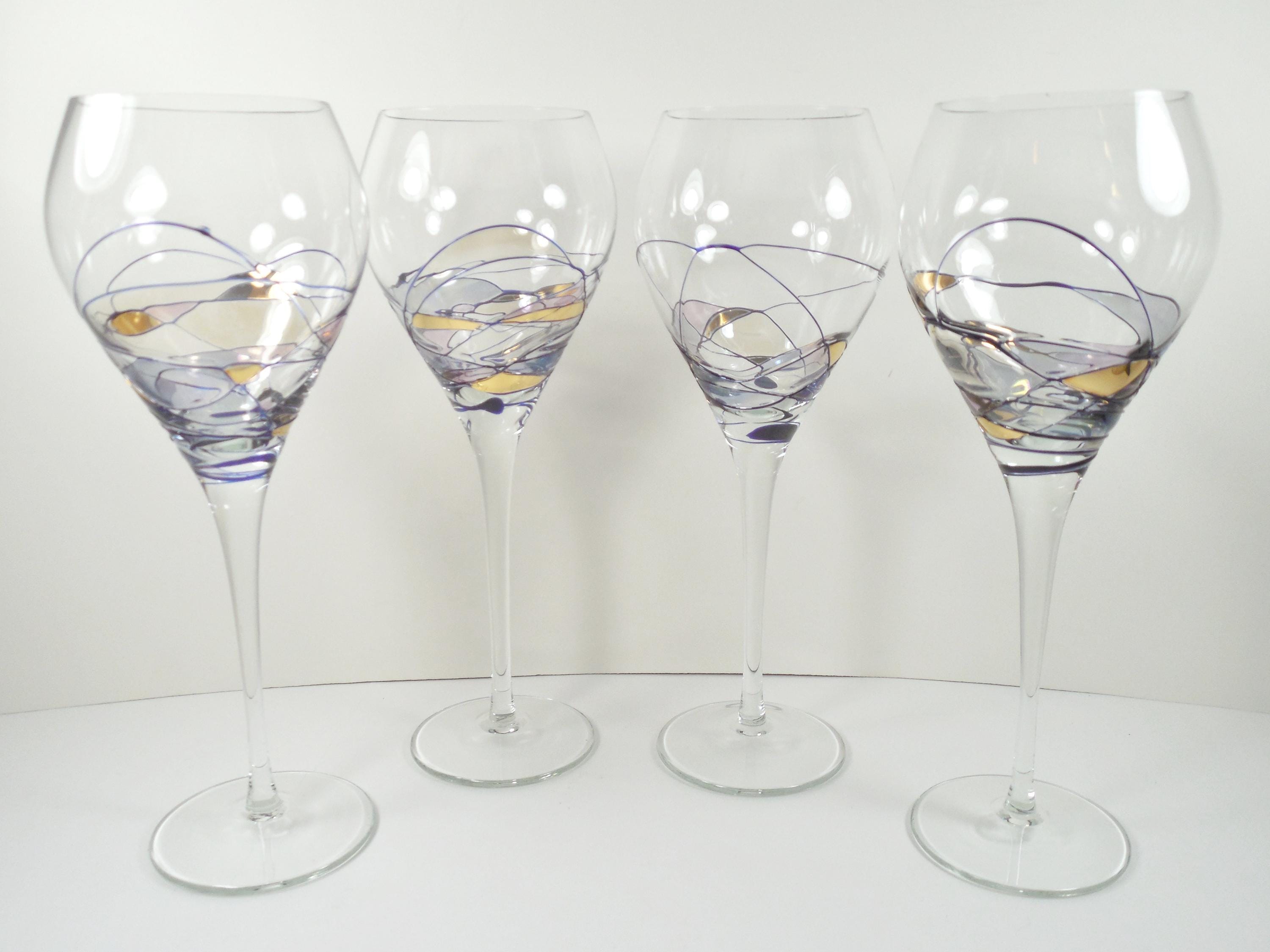 Mosaic Calypso Stained Glass Milano Fostoria Galleria Cornet Barcelona Art Glass  Wine Glasses Set of 4 Four Hand Blown Romanian Crystal - Etsy