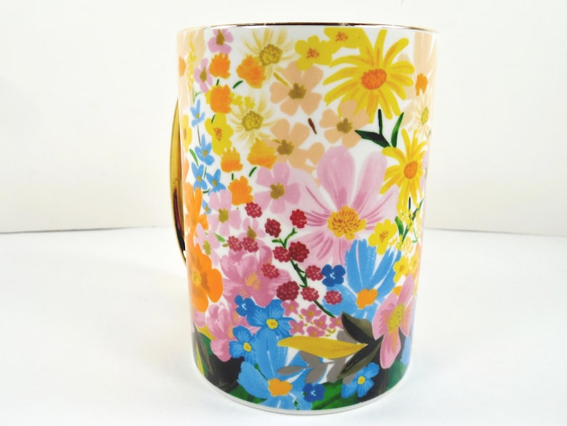 Anthropologie Rifle Paper Co. Marguerite Porcelain Floral Coffee Mug Colorful Multicolor Assorted Flowers Gold Metallic Handle And Trim image 6
