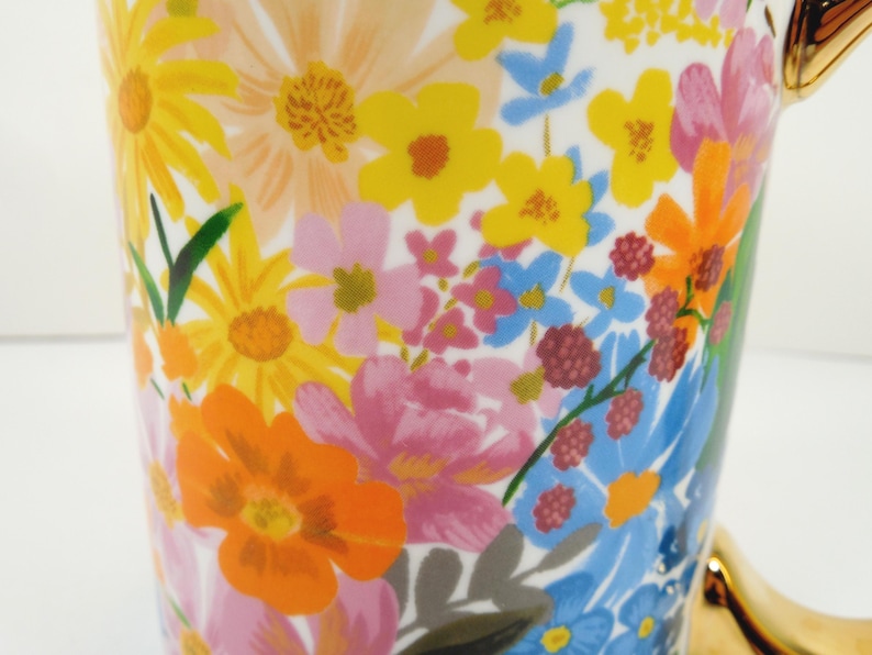 Anthropologie Rifle Paper Co. Marguerite Porcelain Floral Coffee Mug Colorful Multicolor Assorted Flowers Gold Metallic Handle And Trim image 2