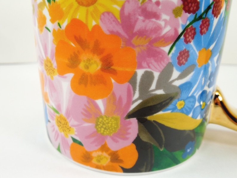 Anthropologie Rifle Paper Co. Marguerite Porcelain Floral Coffee Mug Colorful Multicolor Assorted Flowers Gold Metallic Handle And Trim image 3