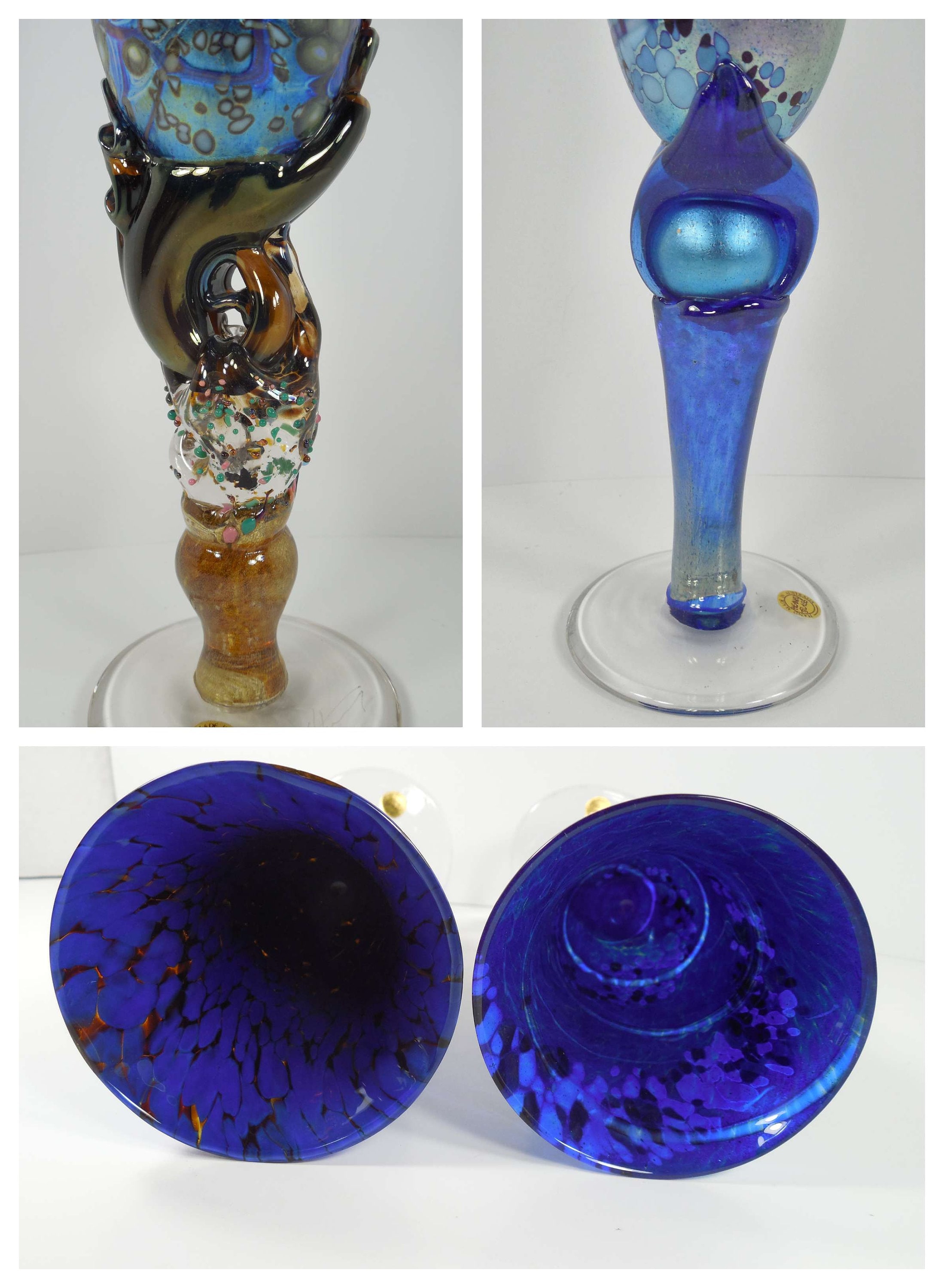 Colin Heaney Art Glass Champagne Flutes Toasting Goblets Aurene