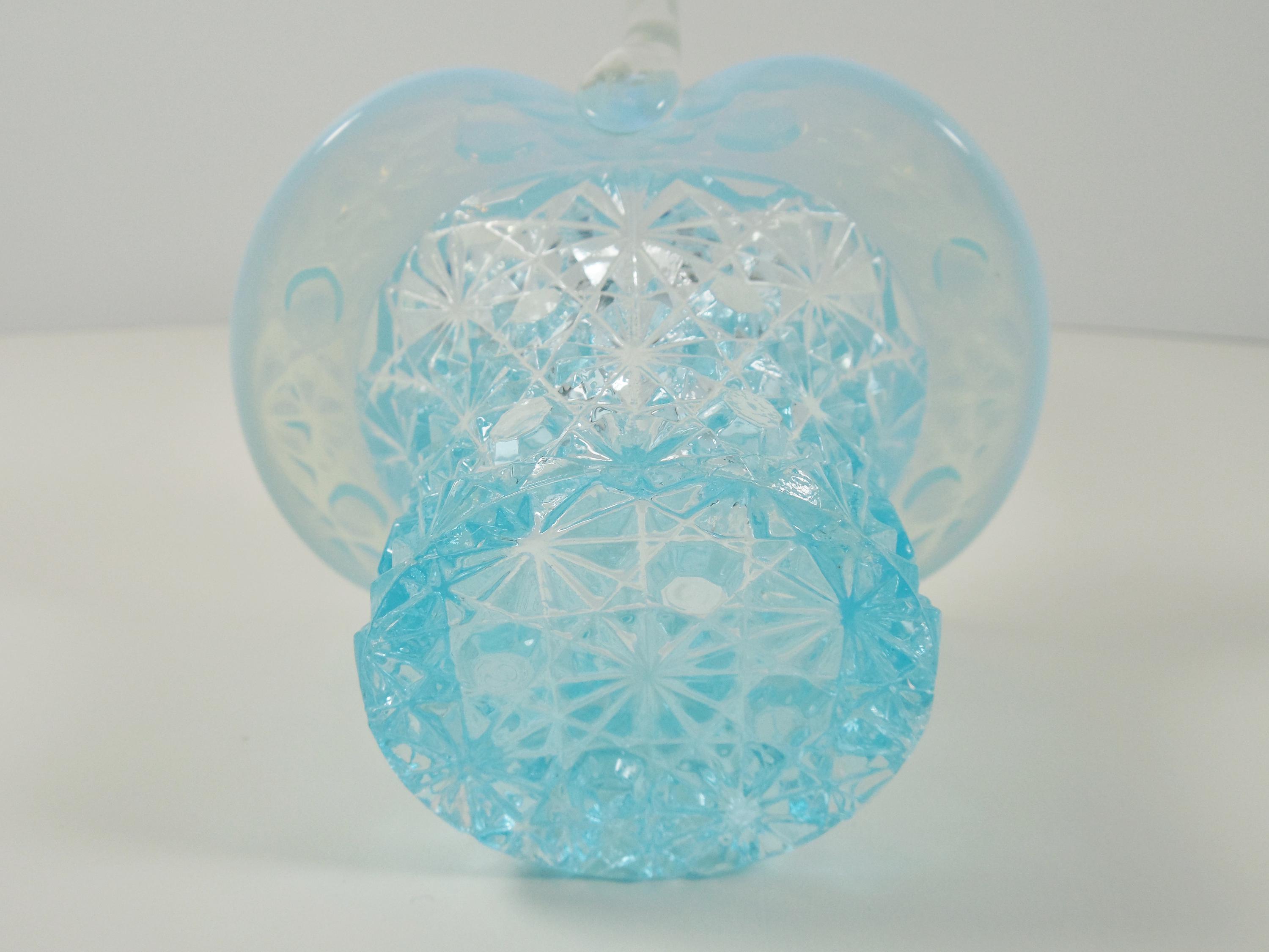 Fenton Aqua Blue Opalescent Daisy and Button Glass Handle Basket