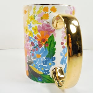 Anthropologie Rifle Paper Co. Marguerite Porcelain Floral Coffee Mug Colorful Multicolor Assorted Flowers Gold Metallic Handle And Trim image 10