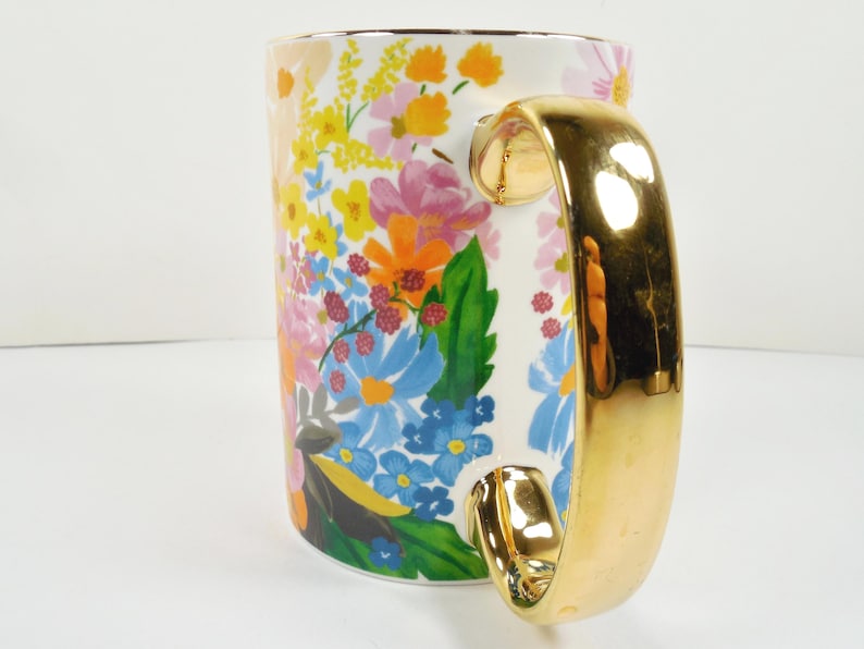 Anthropologie Rifle Paper Co. Marguerite Porcelain Floral Coffee Mug Colorful Multicolor Assorted Flowers Gold Metallic Handle And Trim image 10