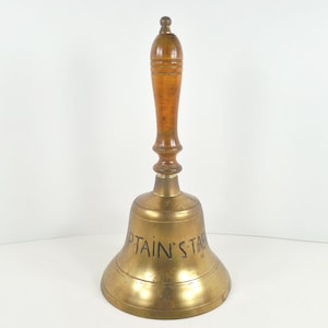Captain's Table Brass Ship's Dinner Bell Wood Wooden Handle Solid Brass Bell Embossed Engraved In Black Captain's Table Bell Large 10 Inch