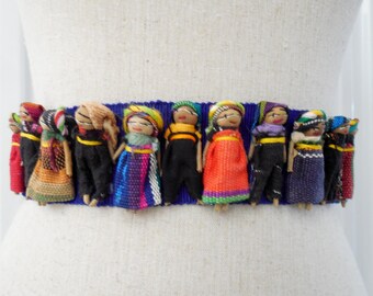Guatemalan Worry Dolls Blue Cloth Wrap and Tie Belt Hand  display picture 3