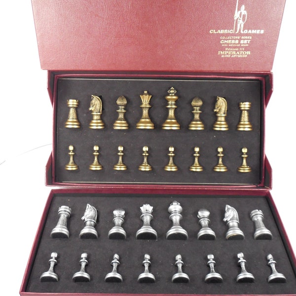 Edition III Imperator Chess Set By Classic Games Company Gold Silver Antiqued Faux Metal Hammered Finish Middle Ages Medieval Era Chessman