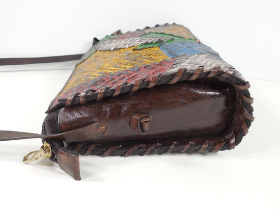 Patchwork Tooled Leather Signed KK Hand Crafted P… - image 5