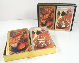Congress French Horn Violin Musical Instruments Bridge Poker Playing Cards Double Deck Two 2 Decks Fifty Four 54 Standard Cards Original Box
