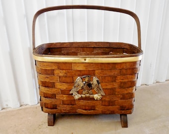 Basketville Eagle Wicker Basket,lid,handle,large,16x12x11,putney