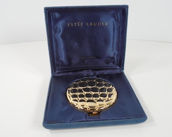 Estee Lauder Gold Embossed Alligator Gator Croc Mirror Powder Compact Moisture Balanced Translucent Pressed Powder EC 01 Vintage Box New NIB