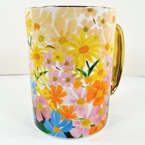 Anthropologie Rifle Paper Co. Marguerite Porcelain Floral Coffee Mug Colorful Multicolor Assorted Flowers Gold Metallic Handle And Trim image 4