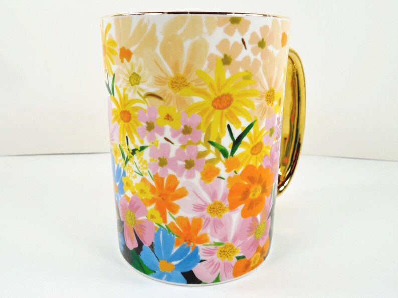 Anthropologie Rifle Paper Co. Marguerite Porcelain Floral Coffee Mug Colorful Multicolor Assorted Flowers Gold Metallic Handle And Trim image 4