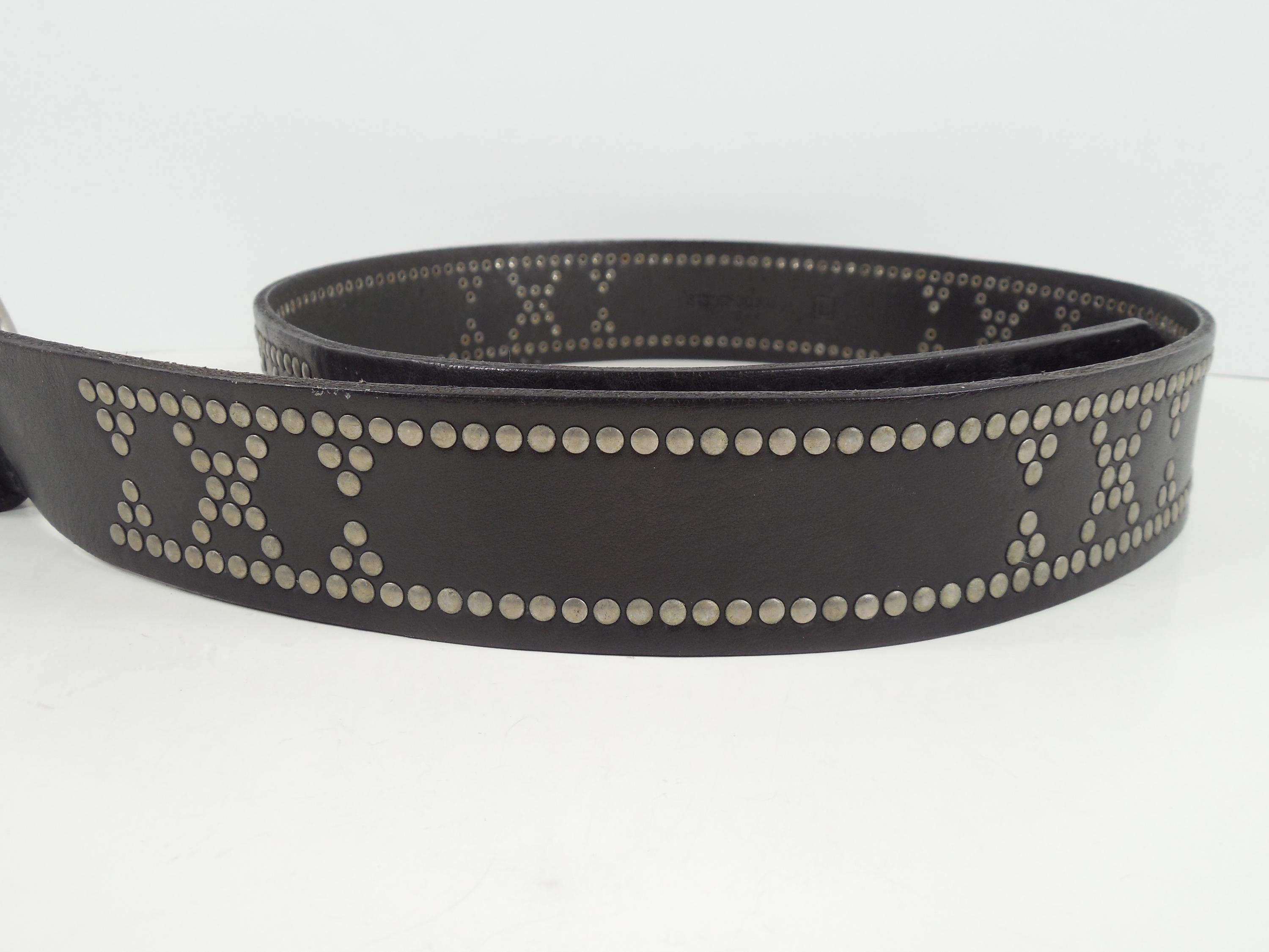 Belt Fossil Leather Studded size Large. Fossil Black Leather Silver Studded Belt Size L Large  main image 2