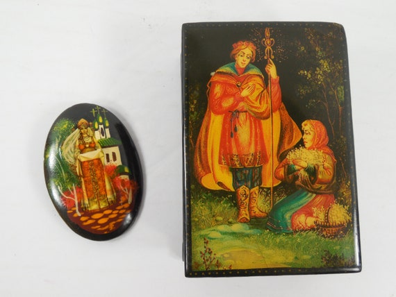 Russian Women Castle Hand Painted Lacquer Wood Bro
