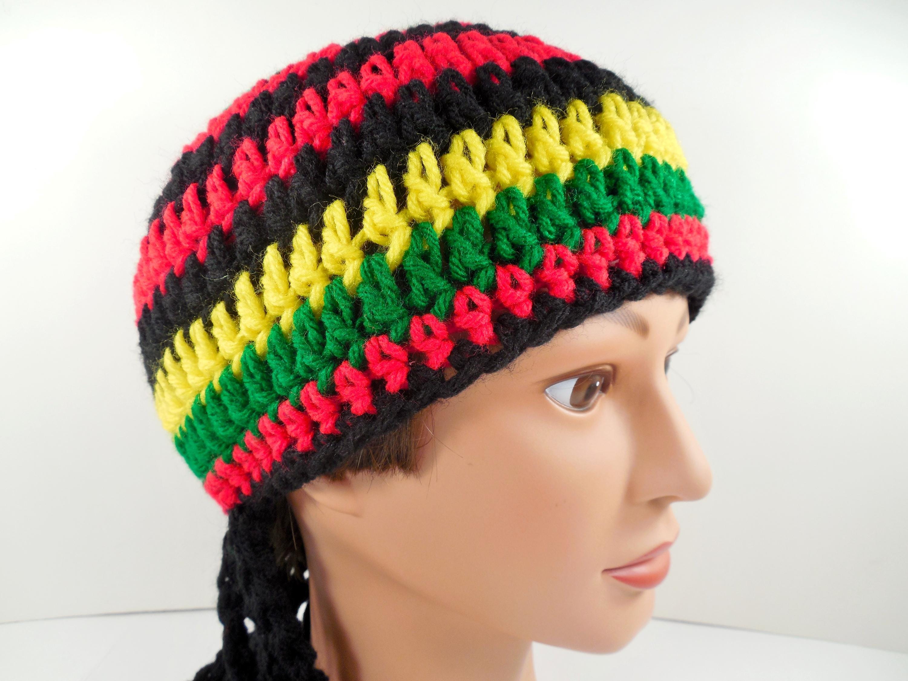 Red Rasta Hat Rastafari Rastafarian Rasta Hat With Dreadlocks Hand Crafted Crocheted ...