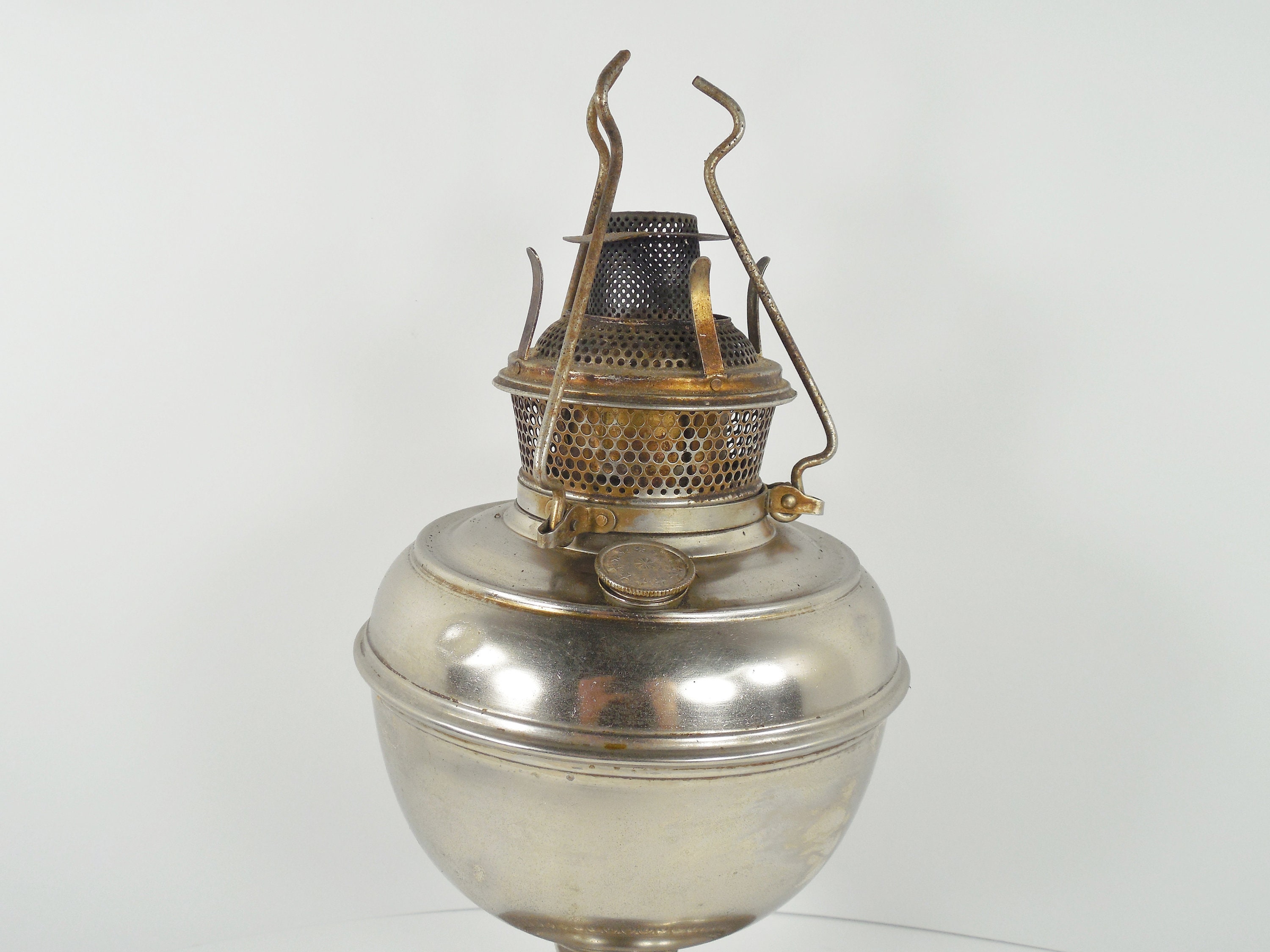 Antique B & H Oil Lamp Lantern Bradley and Hubbard Oil Lamp Nickel
