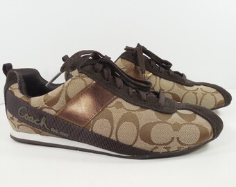 Coach Hadley Brown Signature Canvas Brown Suede Leather Sneakers