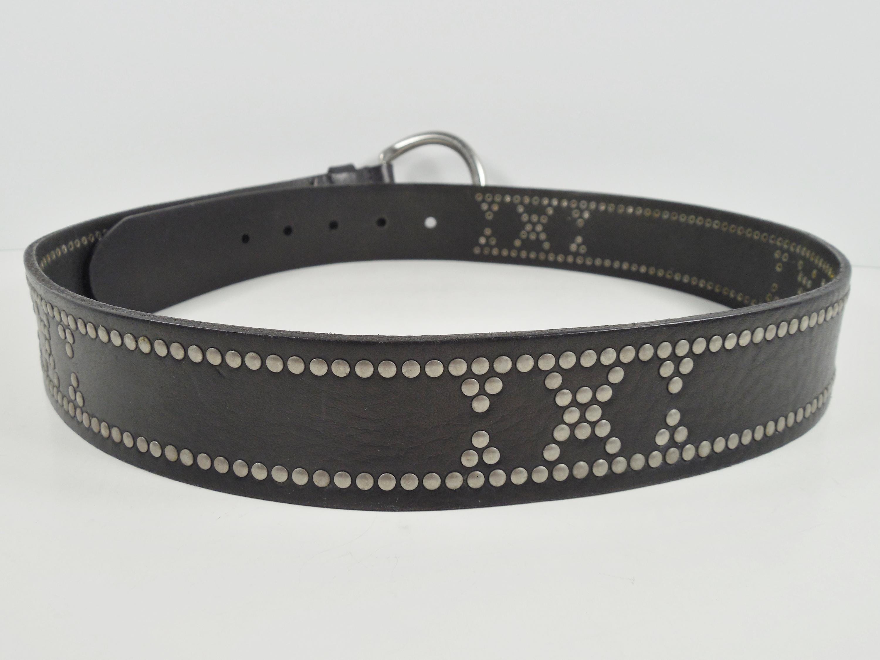Fossil Black Leather Silver Studded Belt Size L Large  display picture 2