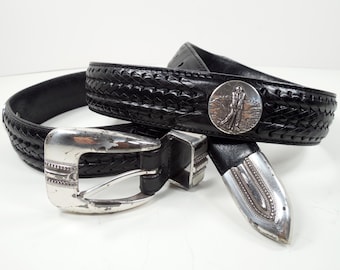 Vintage 1993 Onyx by Brighton Size 42 Black Embossed Leather  display picture 1