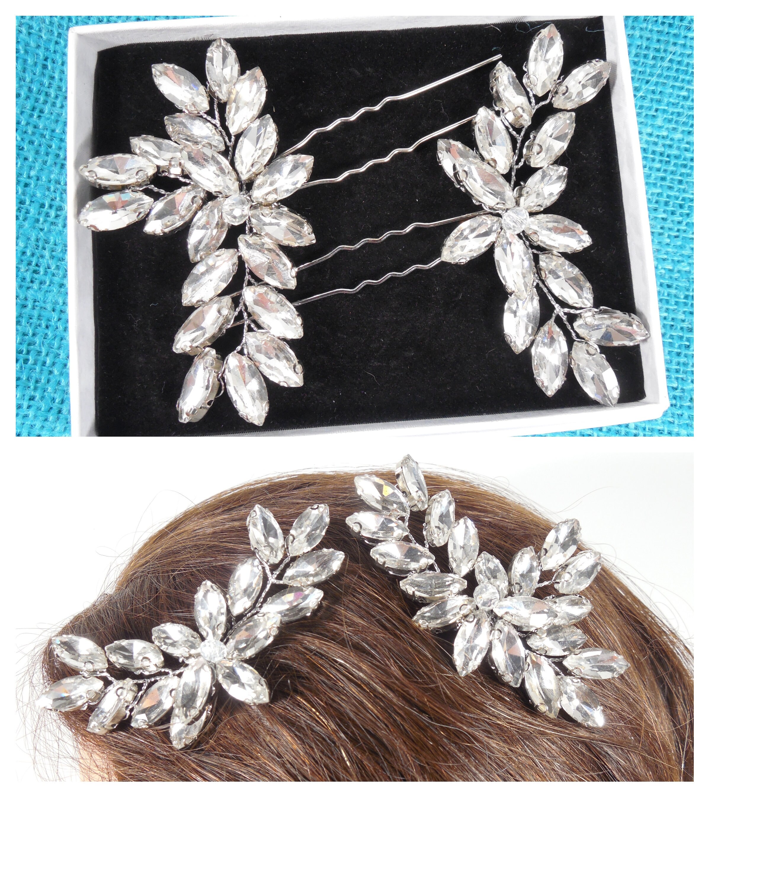 Silver Marquise Shape Faceted Rhinestone Crystal Spray 