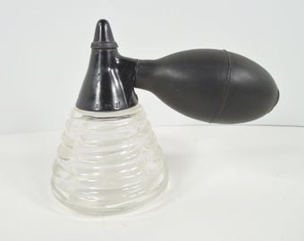 DeVilbiss No 121 Art Deco Black Ball Pump Atomizer Ribbed Beehive Shape Glass Perfume Bottle Multi Purpose Hair Lotions Emulsions Spray Pump