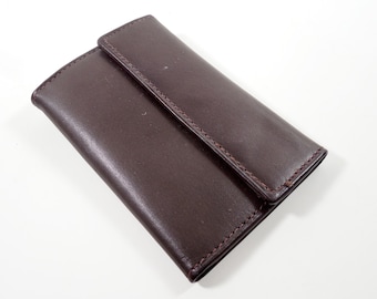 Brown Leather Six 6 Key Holder Tri Fold Wallet Dark Mahagony Brown Genuine Cowhide Leather Gold Metal Closing Hook Key Holders Snap Closure