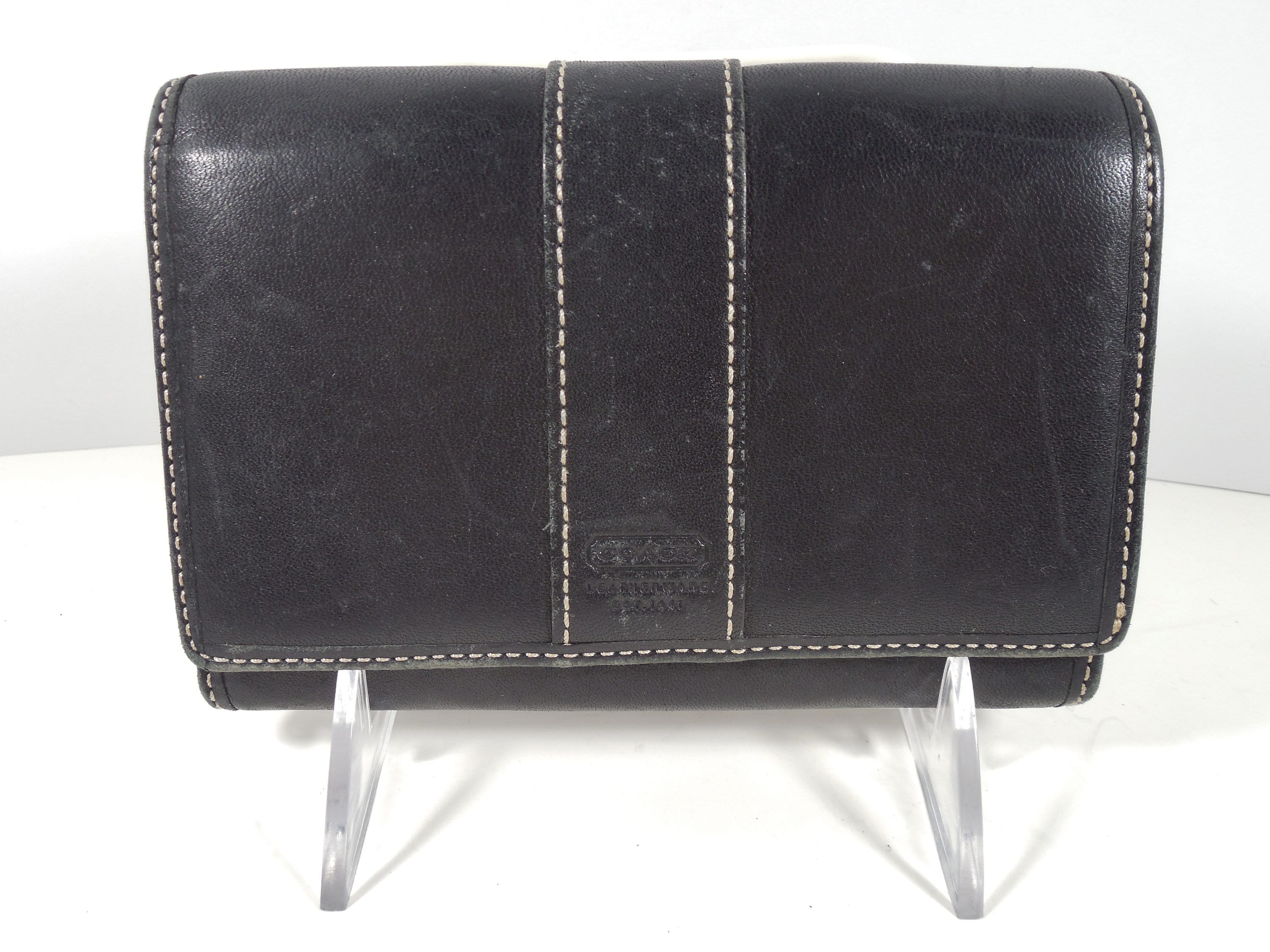 Coach Black Leather Bi Fold Wallet Clutch Black Matte 