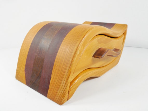 Wood Wooden Wave Curved Design Jewelry Box Hidden… - image 5