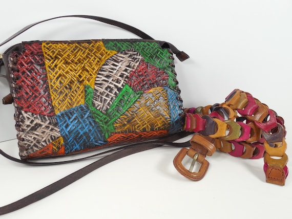 Patchwork Tooled Leather Signed KK Hand Crafted P… - image 1