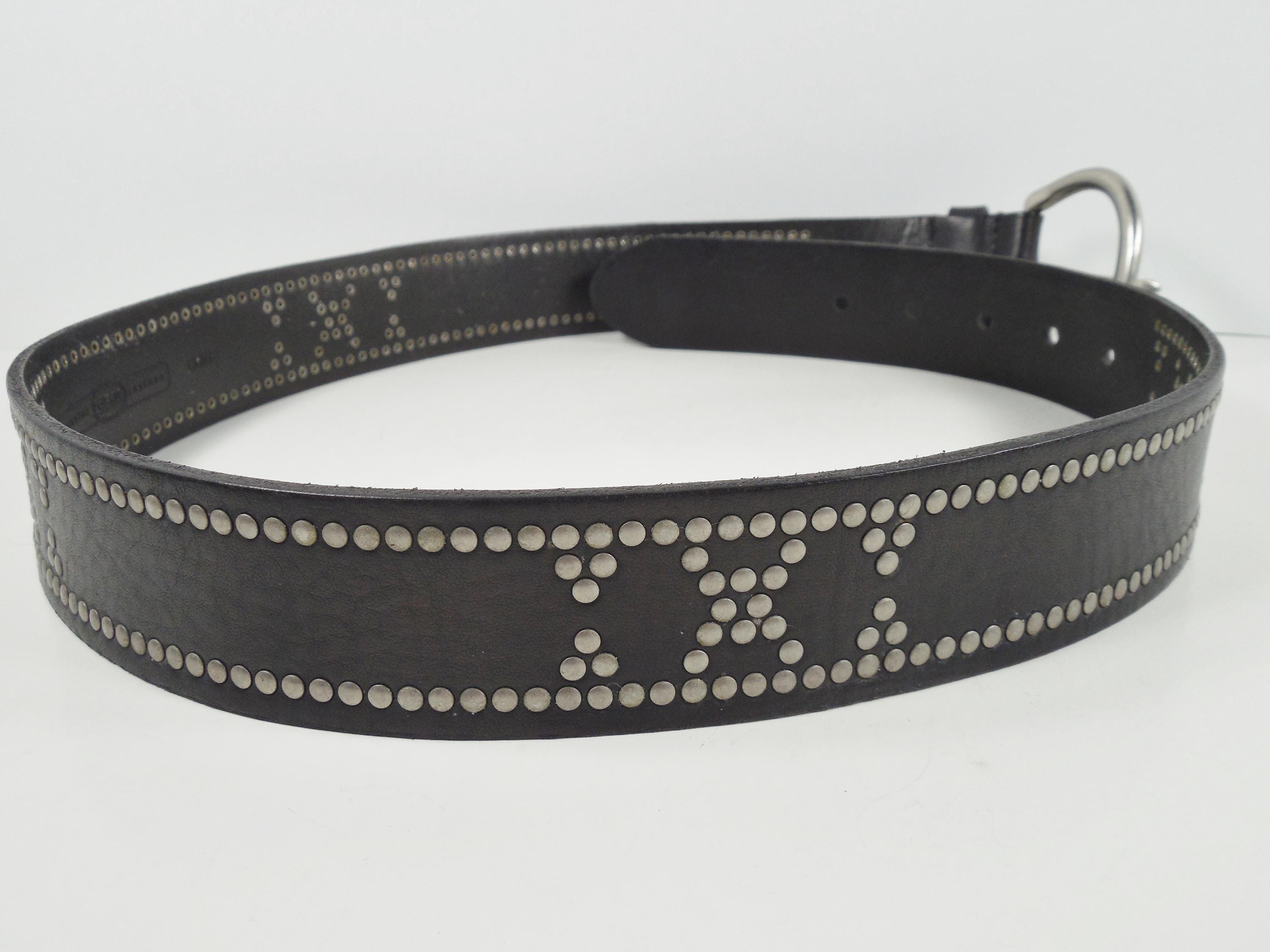 Fossil Black Leather Studded Belt Silver Western Buckle Size 36.25” Fossil Sz MEDIUM Black Leather Tooled Belt Studs BT3038001  main image 4