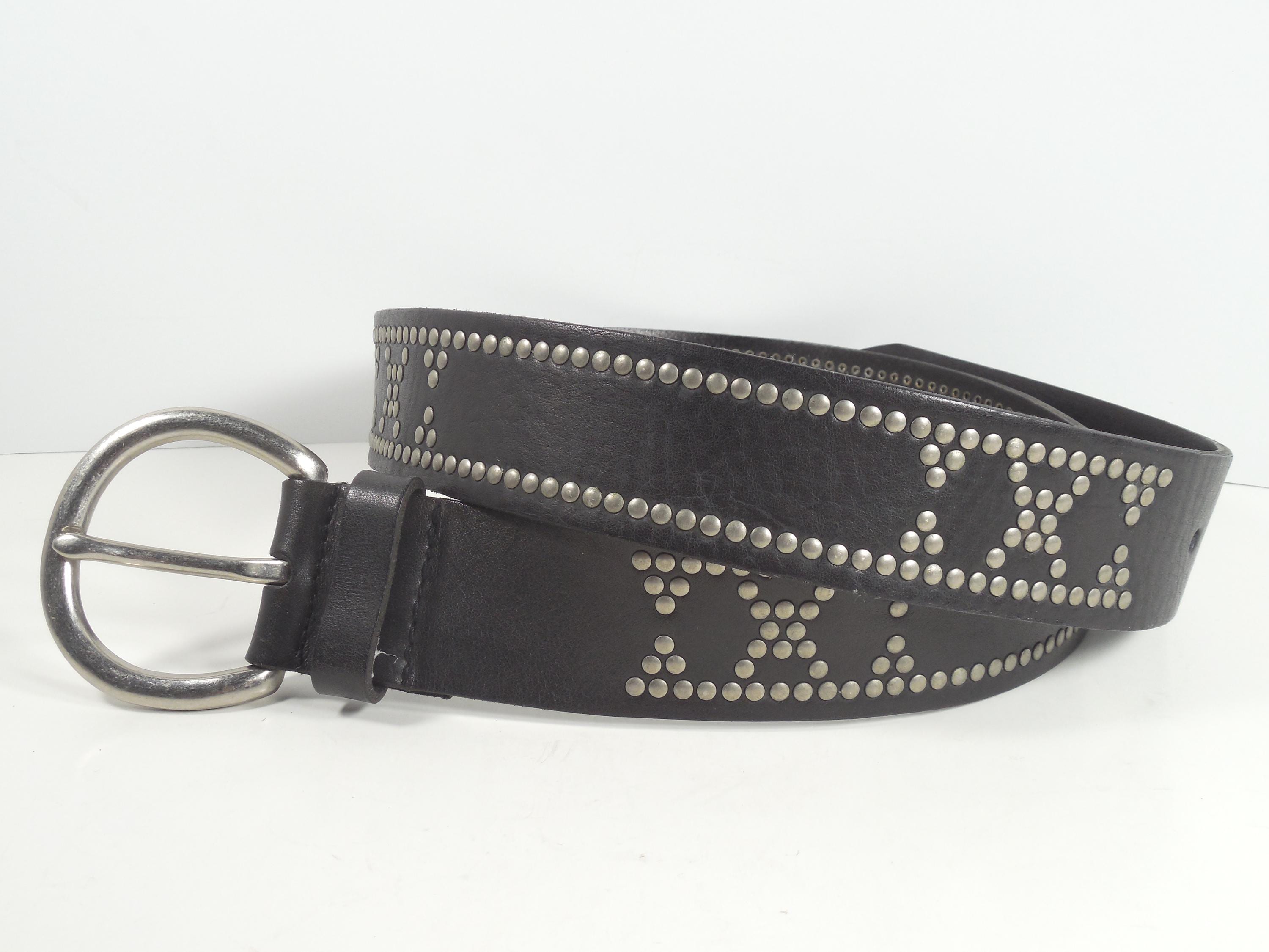 Fossil Black Leather Silver Studded Belt Size L Large 