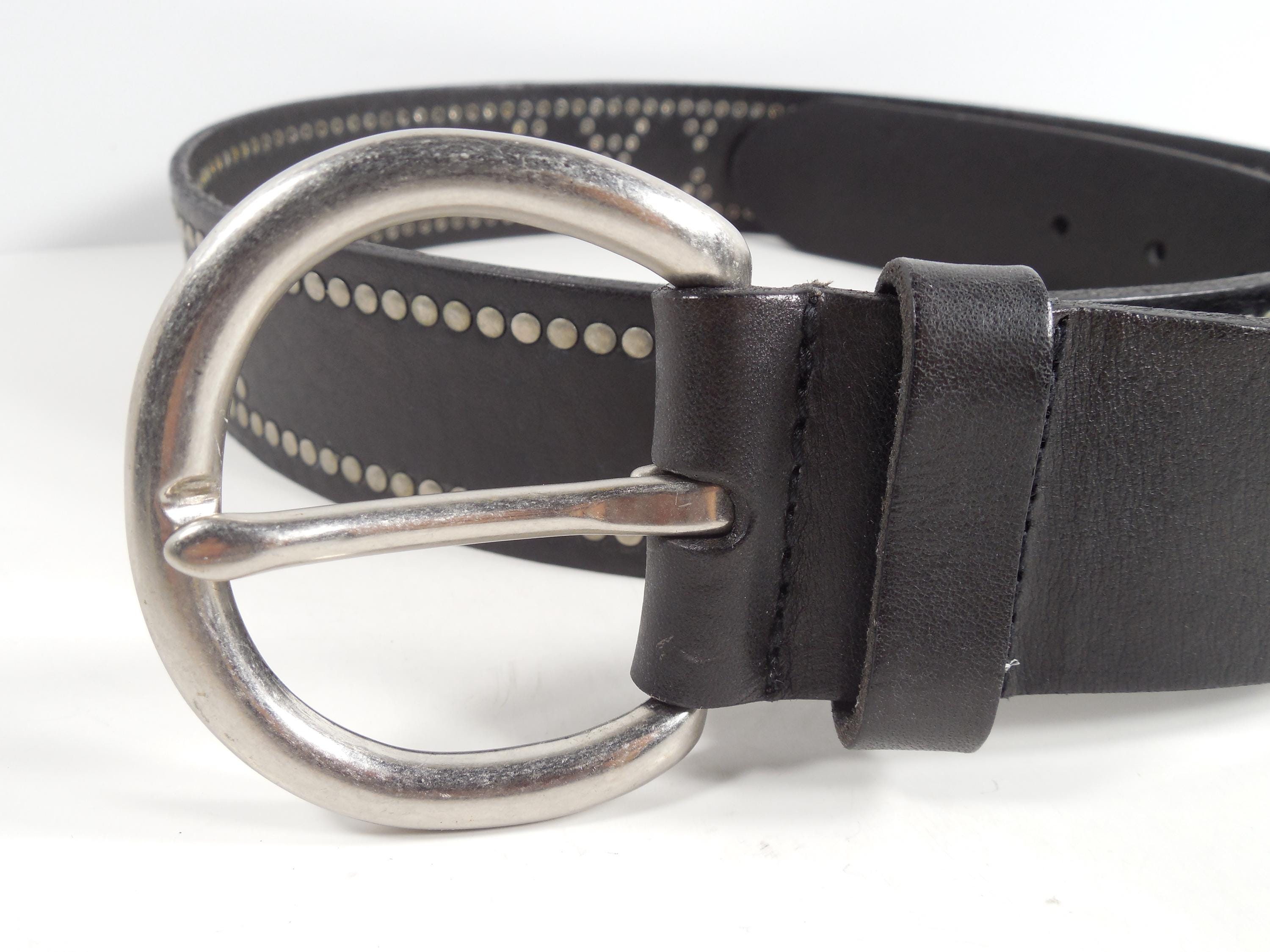 Fossil Black Leather Silver Studded Belt Size L Large  display picture 1