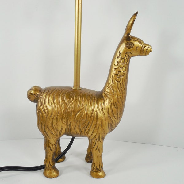 Llama Figurine Accent Table Lamp Gold Tone Metal Embossed Engraved Finish Llama Lama Glama South American Camel Camelidae Statue Sculpture