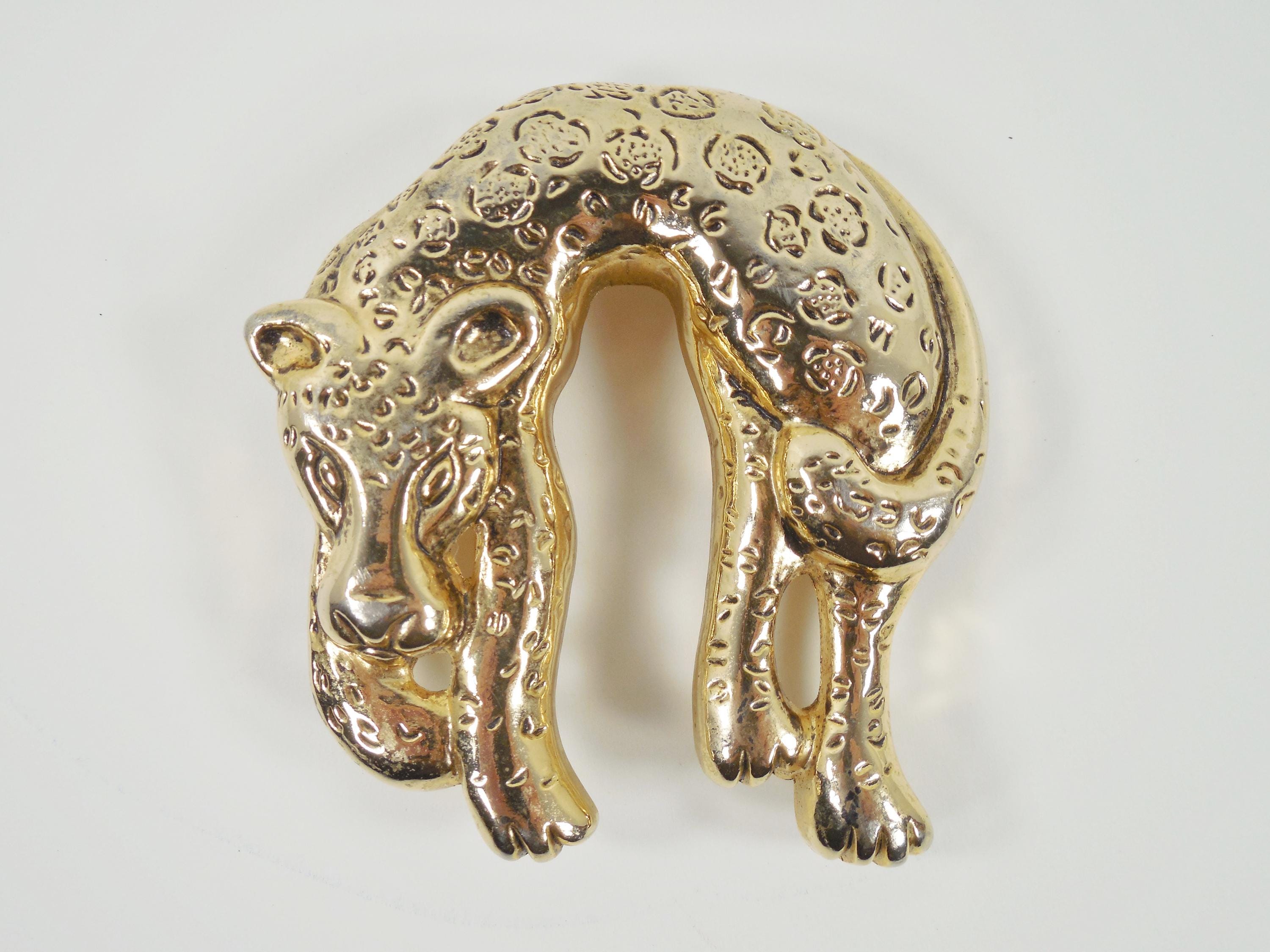 Rare Leopard Jaguar Wildcat Panther Belt Buckle Gold Tone Rhinestones Green Eye Vintage Large Leopard or Panther - Etsy main image 3