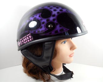 Caps Helmet Flame Purple Fire Handmade Motorcycle Style Retro - Etsy