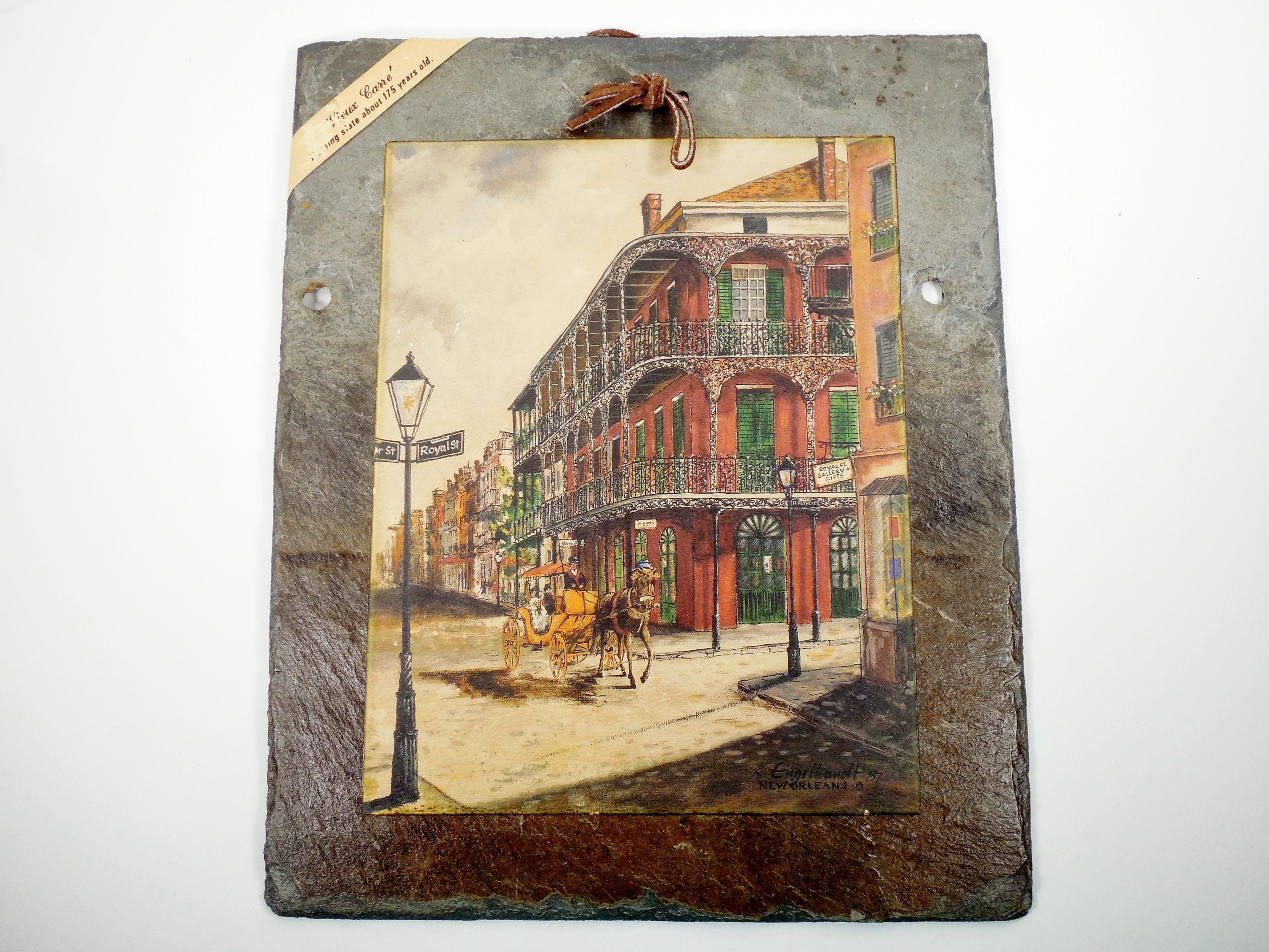 Vieux Carre ニューオーリンズ スレート画 Antique New Orleans French Quarter Vieux Carre' Old Roofing Slate