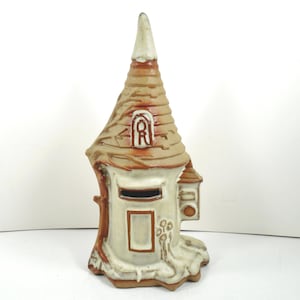 Shelf Castle Turret Pottery Halifax Fairy Castle Coin Piggy Bank Money Box Brown Beigh Tan Matte Glaze West Yorkshire England United Kingdom